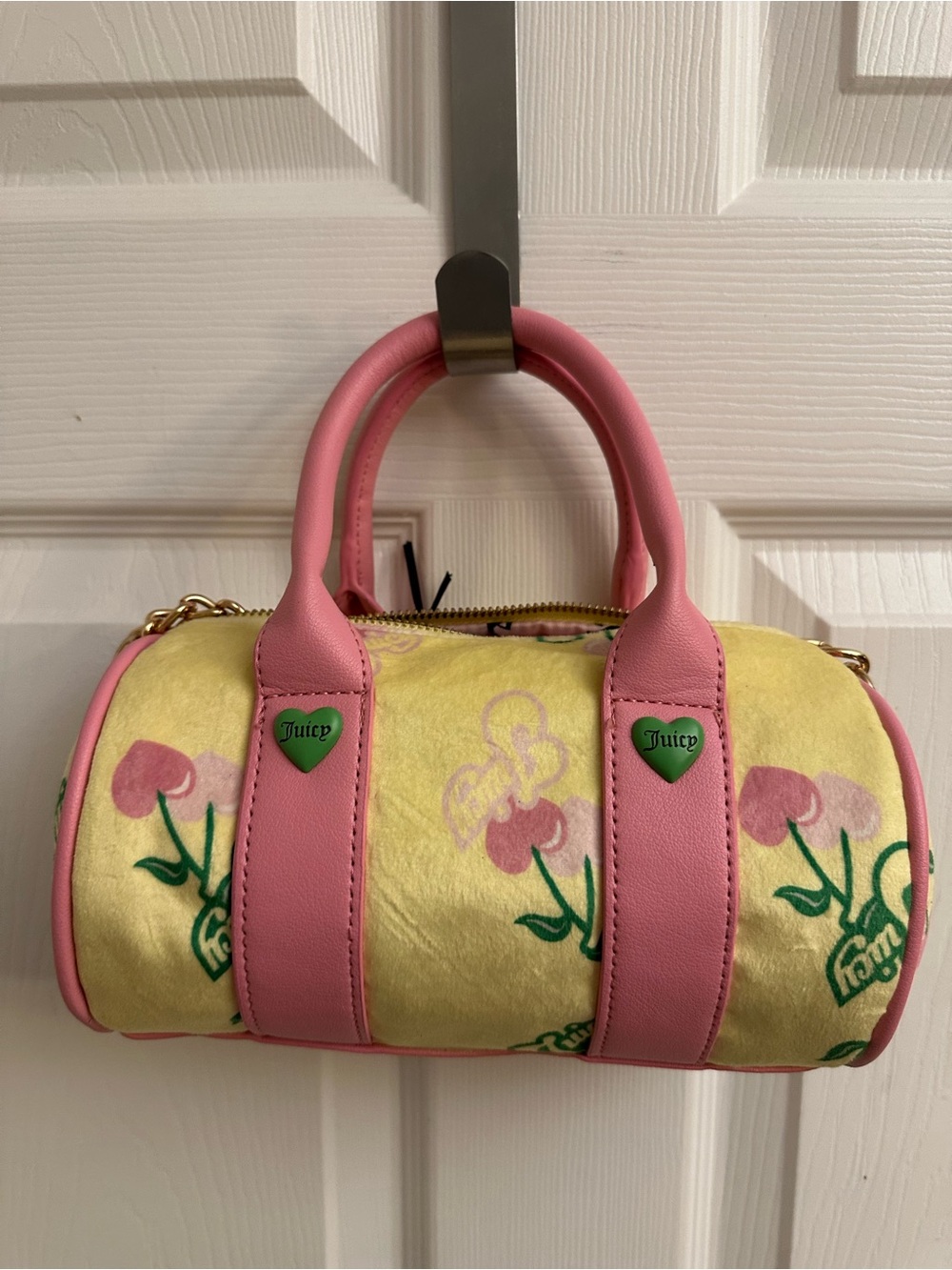 Juicy Couture Pink and Yellow Floral Plush Mini Duffel